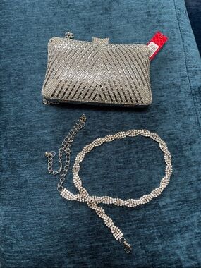 Silver Rhinestone Evening Clutch & Belt